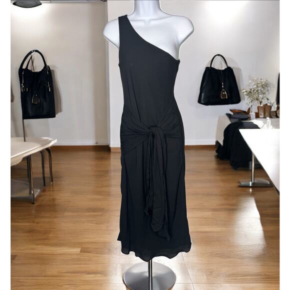 Krisa Revolve One Shoulder Tie Waist Sleeveless Bias Midi Dress Size XS NWT - Picture 1 of 8